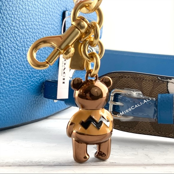 NWT COACH X Peanuts Charlie Brown Bear Charm Keychain for Bag - Picture 9 of 16